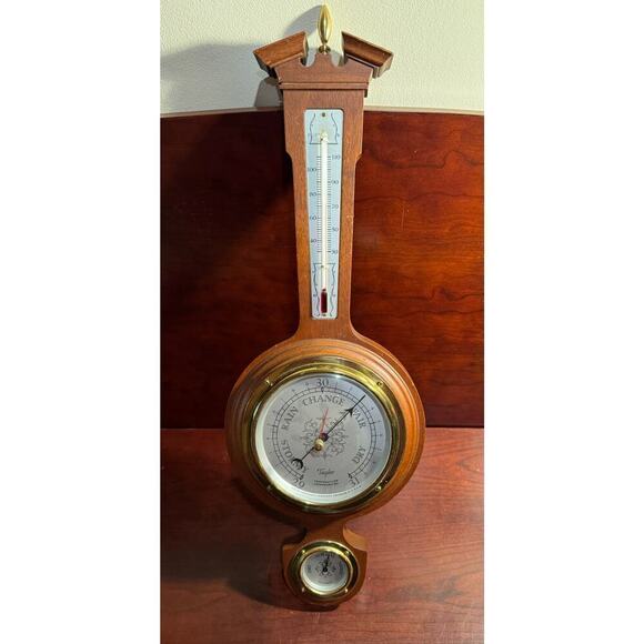 Taylor Instrument Companies Banjo Mahogany & Brass Weather Station - Picture 1 of 9